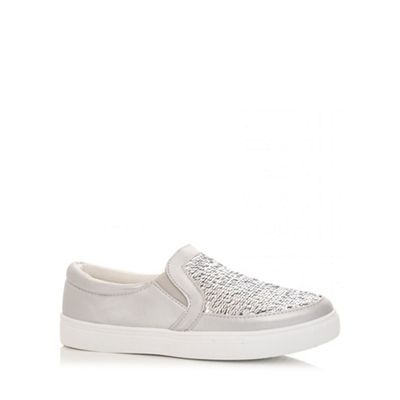 Silver polyurethane and sequin skater trainers
